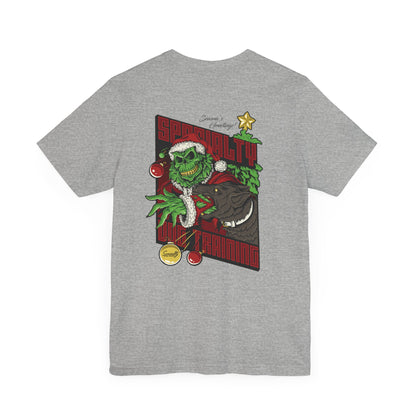 Holiday Grinch Decoy - Red - Green - Grey - Unisex Jersey Short Sleeve Tee (Back Print)